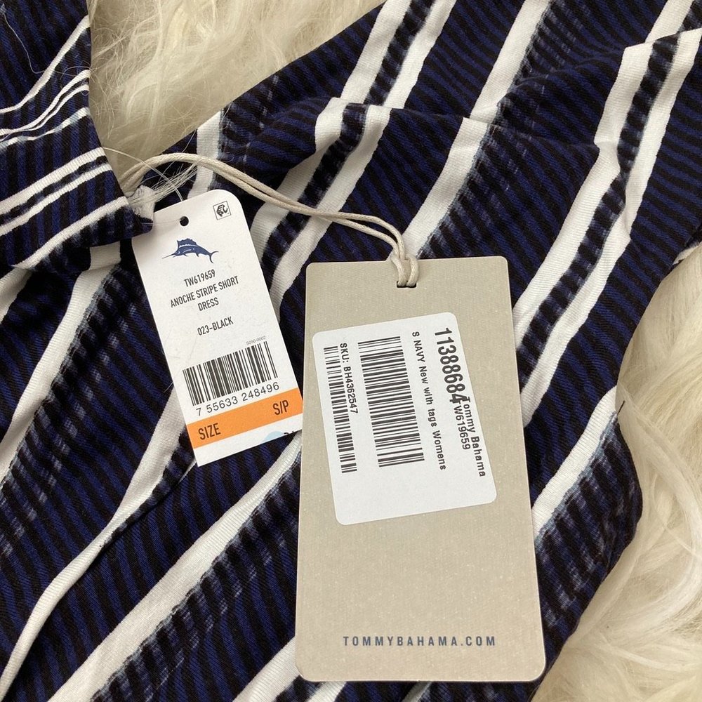TOMMY BAHAMA STRIPED SCOOP NECK COCKTAIL DRESS - Picture 8 of 9